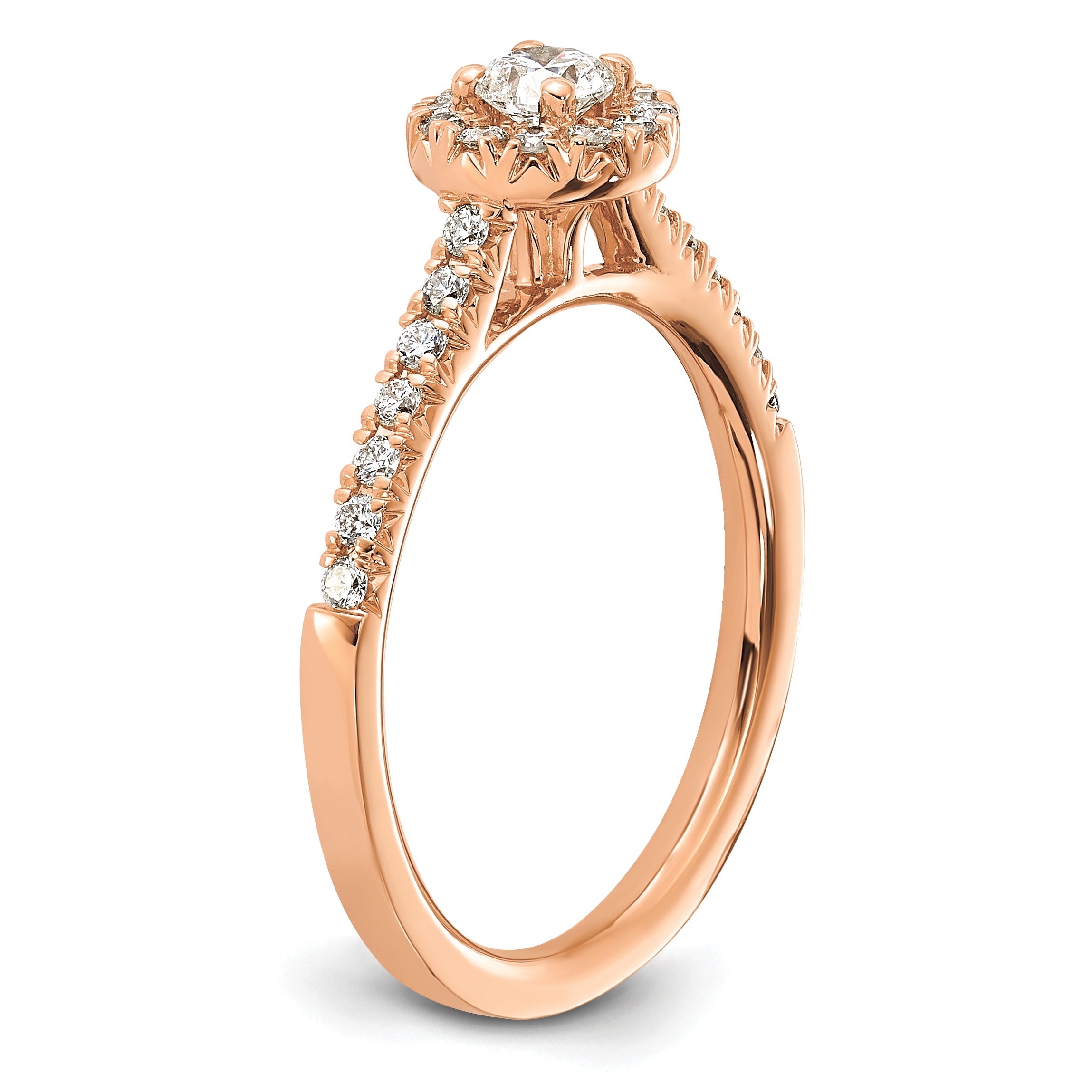 14k Rose Gold 1/2 carat Lab Grown Diamond VS/SI+ G+ Round Complete Halo Engagement Ring