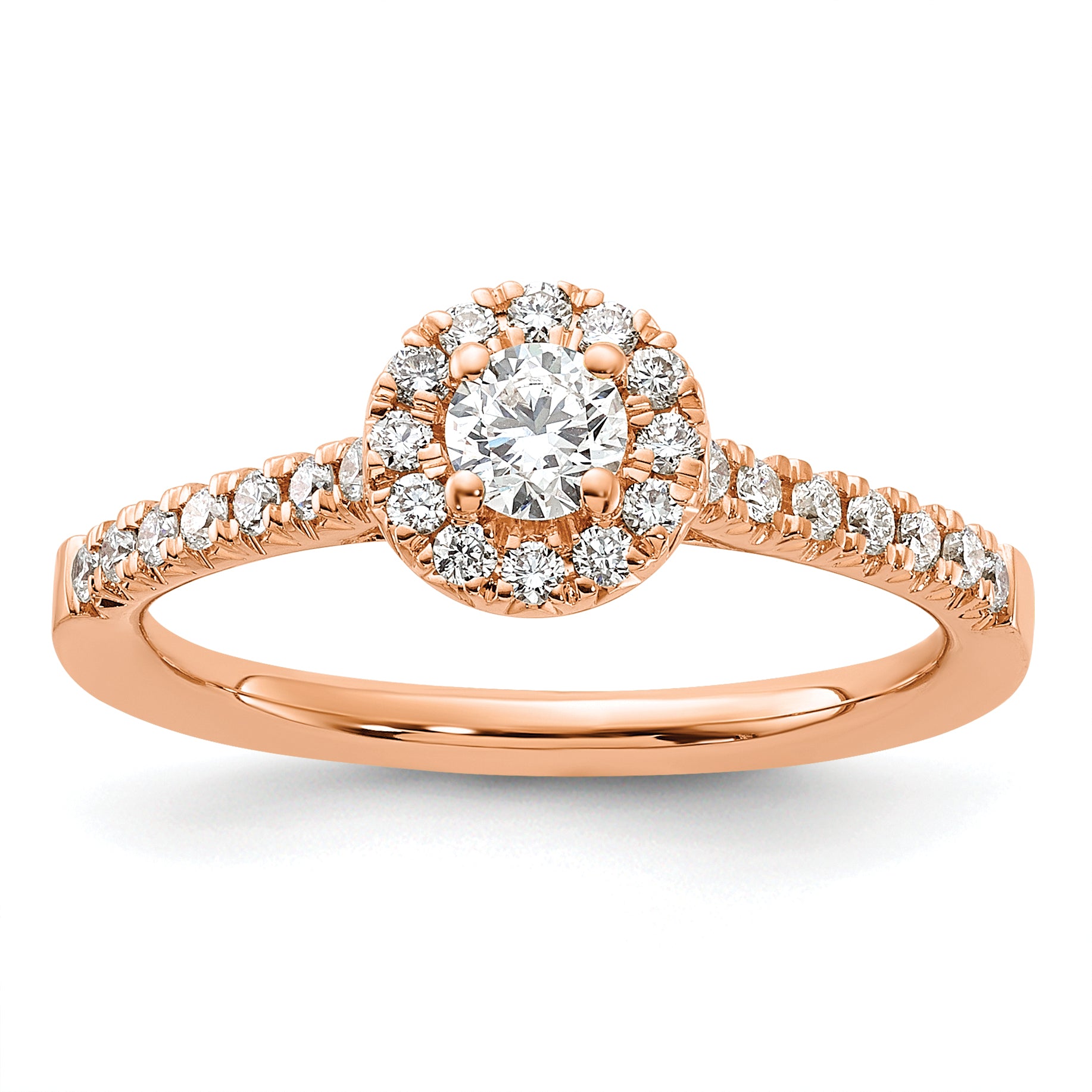 14k Rose Gold 1/2 carat Lab Grown Diamond VS/SI+ G+ Round Complete Halo Engagement Ring Main image