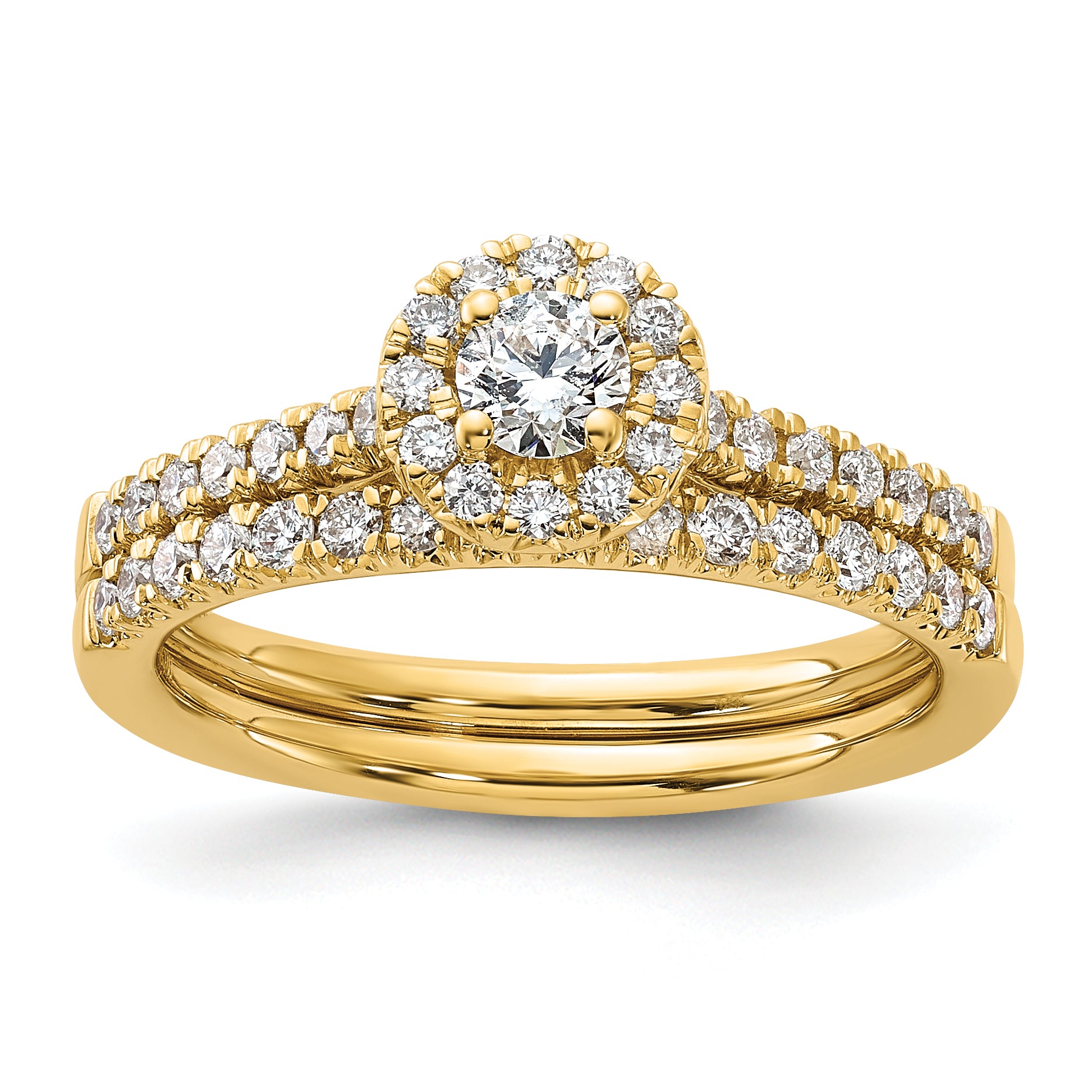 14k 1/2 carat Lab Grown Diamond VS/SI+ G+ Round Complete Halo Engagement Ring