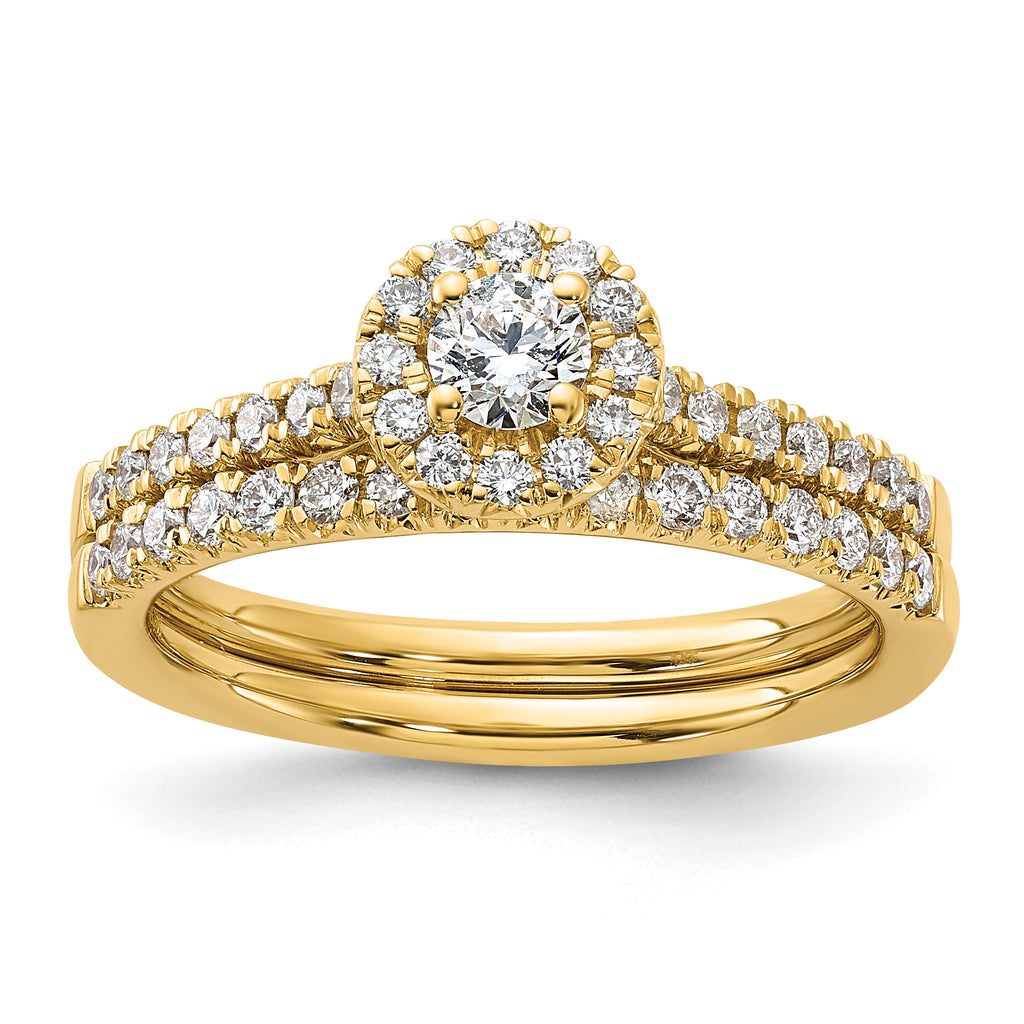 14k 1/2 carat Lab Grown Diamond VS/SI+ G+ Round Complete Halo Engagement Ring