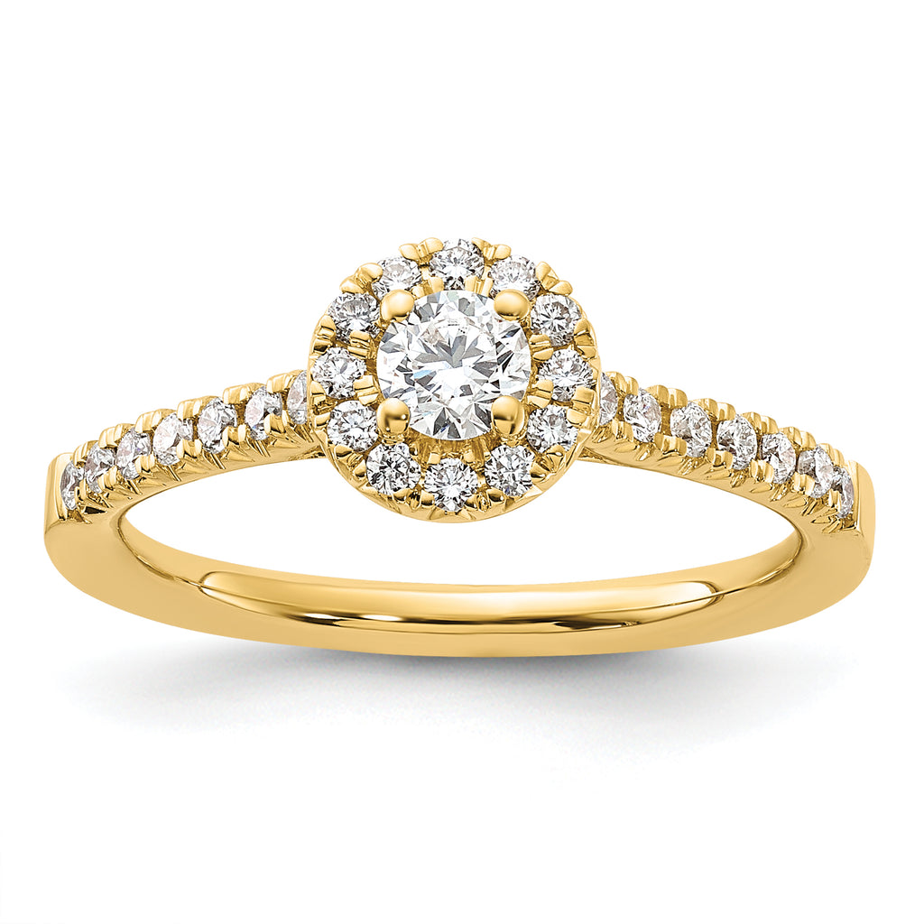 14k 1/2 carat Lab Grown Diamond VS/SI+ G+ Round Complete Halo Engagement Ring