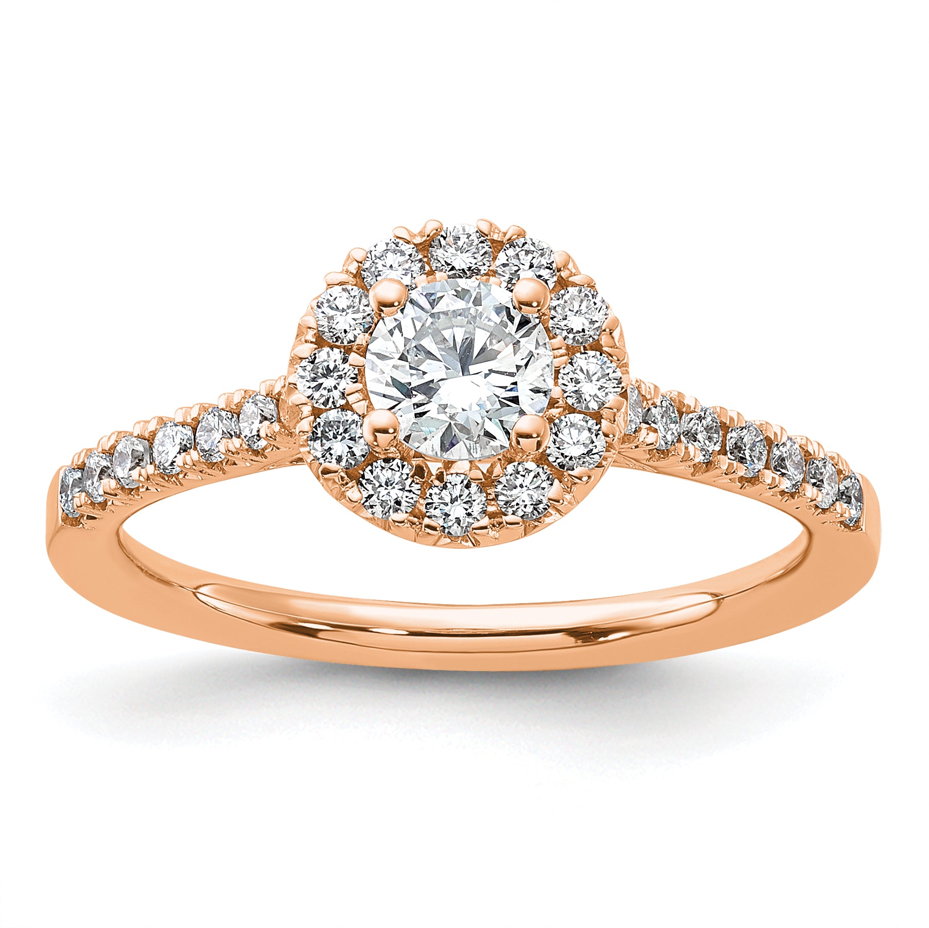 14k Rose Gold 3/4 carat Lab Grown Diamond VS/SI+ G+ Round Complete Halo Engagement Ring Main image