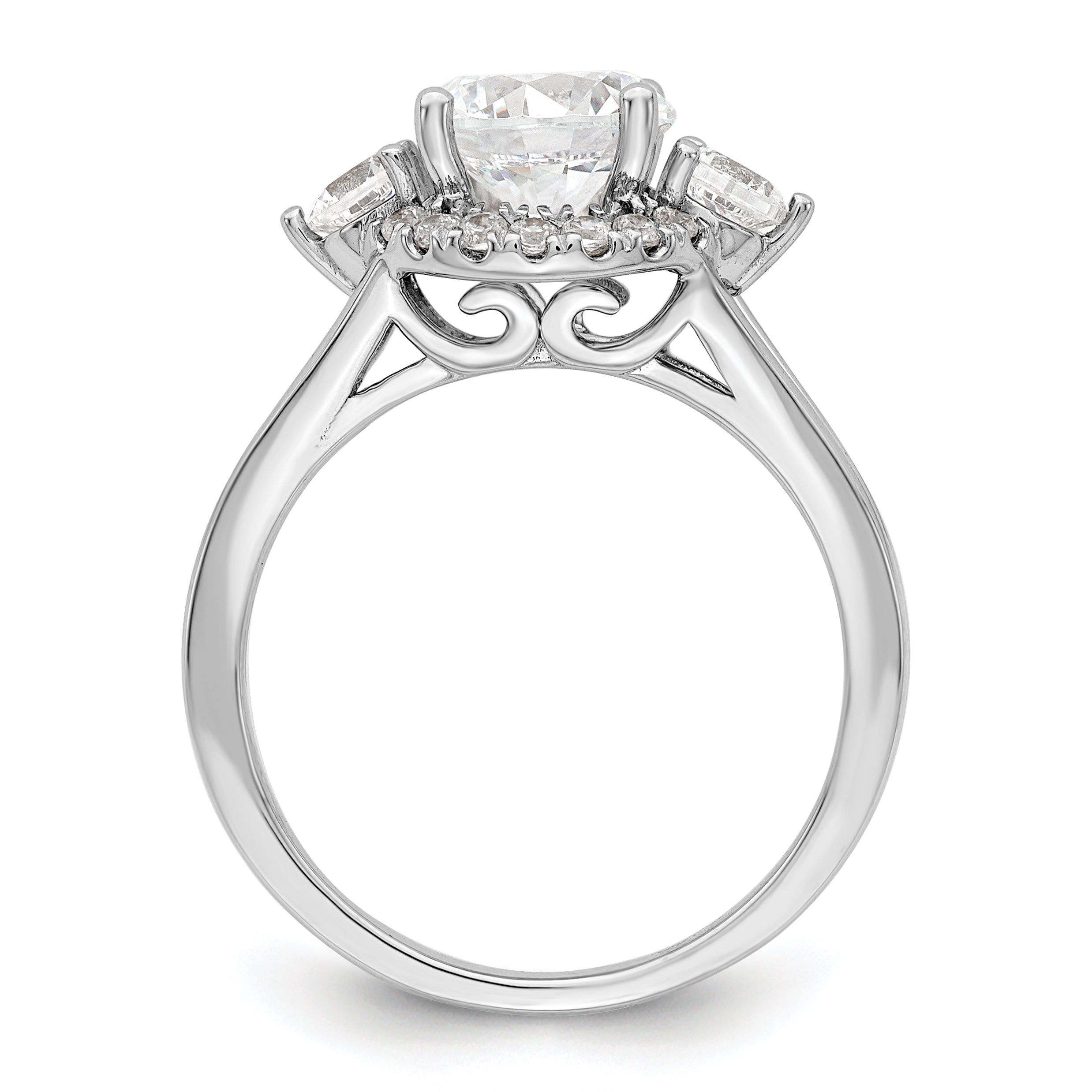 14k White Gold 1/2 carat Lab Grown Diamond VS/SI+ G+ 1 1/2 carat Center Round Semi Mount Three Stone Engagement Ring Secondary image
