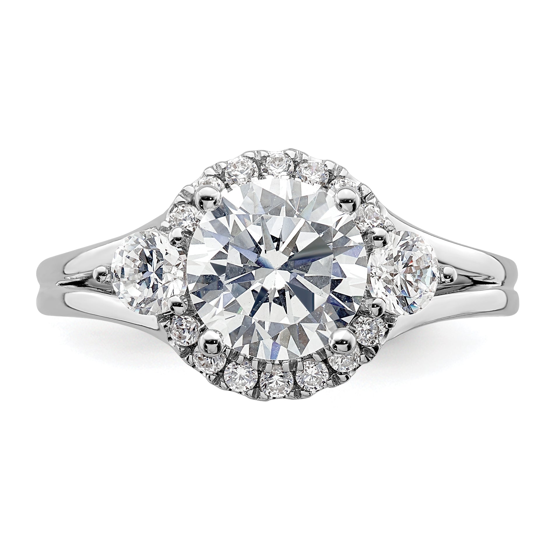 14k White Gold 1/2 carat Lab Grown Diamond VS/SI+ G+ 1 1/2 carat Center Round Semi Mount Three Stone Engagement Ring