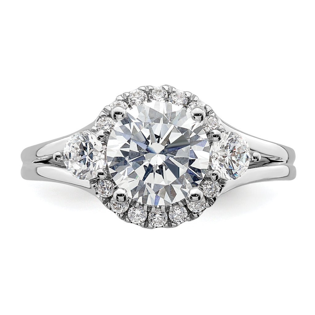 14k White Gold 1/2 carat Lab Grown Diamond VS/SI+ G+ 1 1/2 carat Center Round Semi Mount Three Stone Engagement Ring