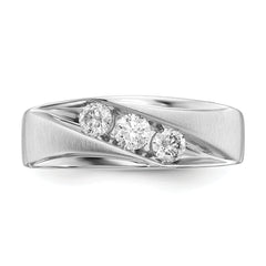 14k 5/8 carat White Gold Lab Grown Diamond VS/SI+ G+ Three Stone Complete Men's Ring