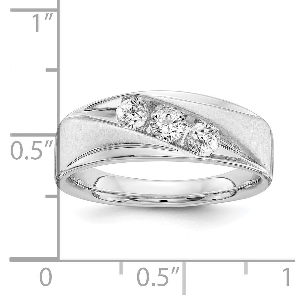 14k 5/8 carat White Gold Lab Grown Diamond VS/SI+ G+ Three Stone Complete Men's Ring