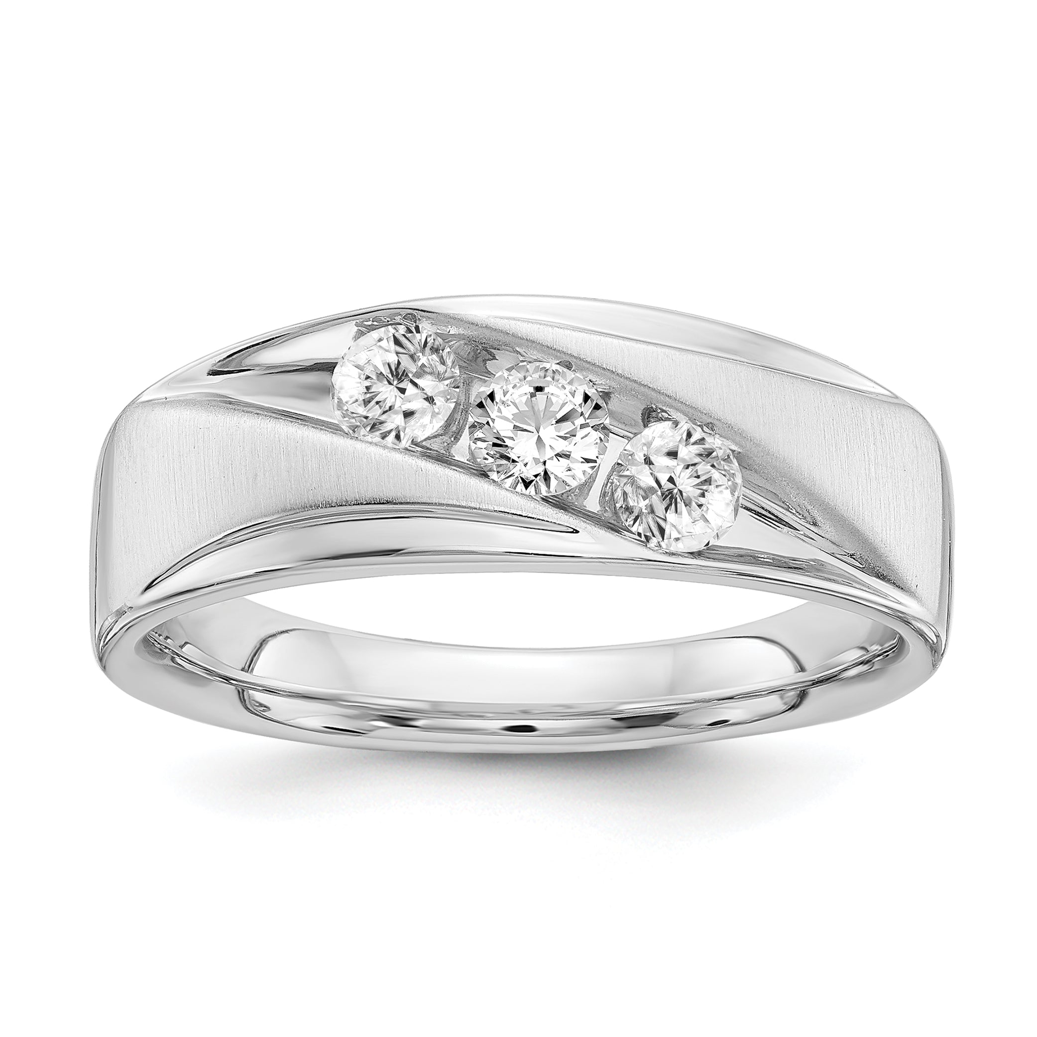 14k 5/8 carat White Gold Lab Grown Diamond VS/SI+ G+ Three Stone Complete Men's Ring Main image