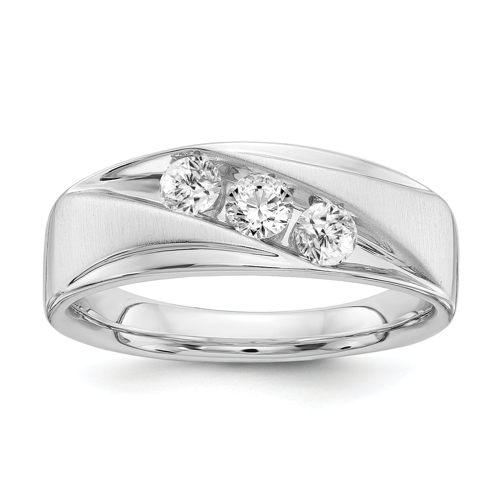 14k 5/8 carat White Gold Lab Grown Diamond VS/SI+ G+ Three Stone Complete Men's Ring