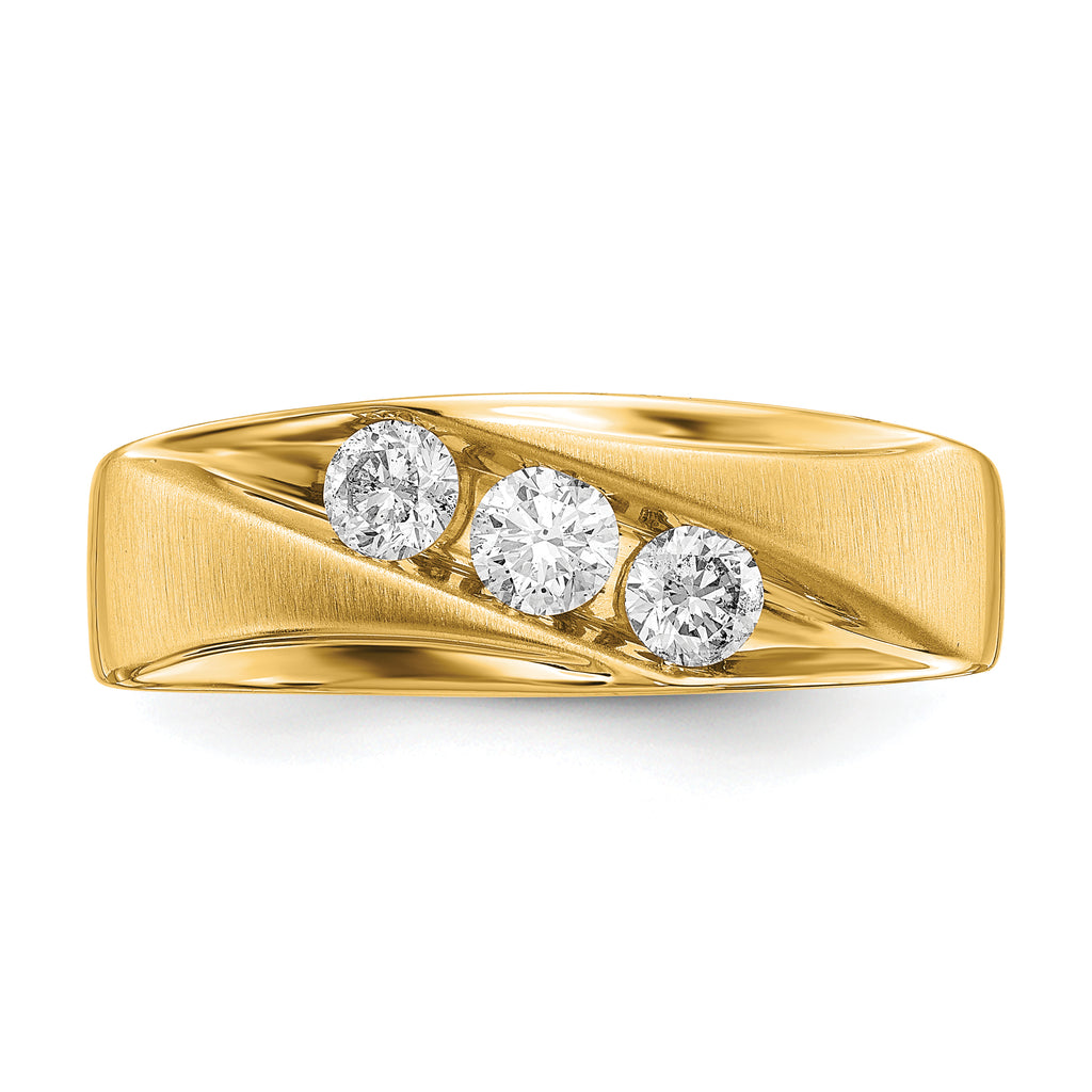14k 5/8 carat Lab Grown Diamond VS/SI+ G+ Three Stone Complete Men's Ring