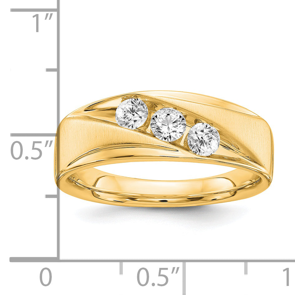 14k 5/8 carat Lab Grown Diamond VS/SI+ G+ Three Stone Complete Men's Ring
