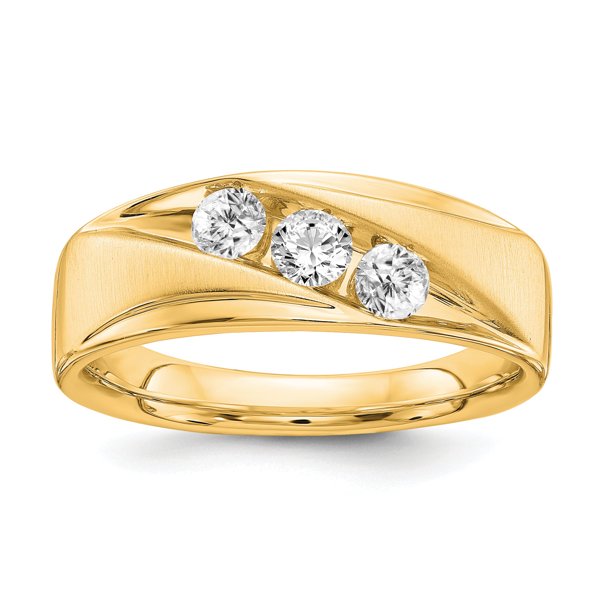 14k 5/8 carat Lab Grown Diamond VS/SI+ G+ Three Stone Complete Men's Ring Main image