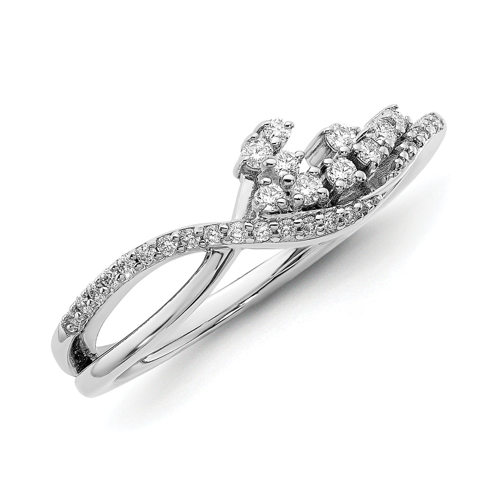 14k White Gold Polished Fancy Florina Wave Diamond Ring