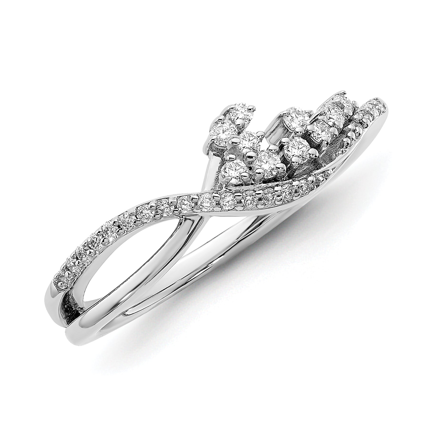 14k White Gold Polished Fancy Florina Wave Diamond Ring