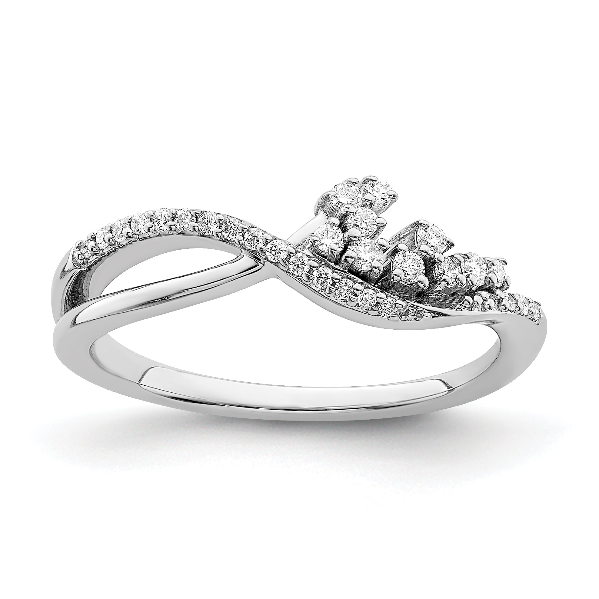14k White Gold Polished Fancy Florina Wave Diamond Ring Main image