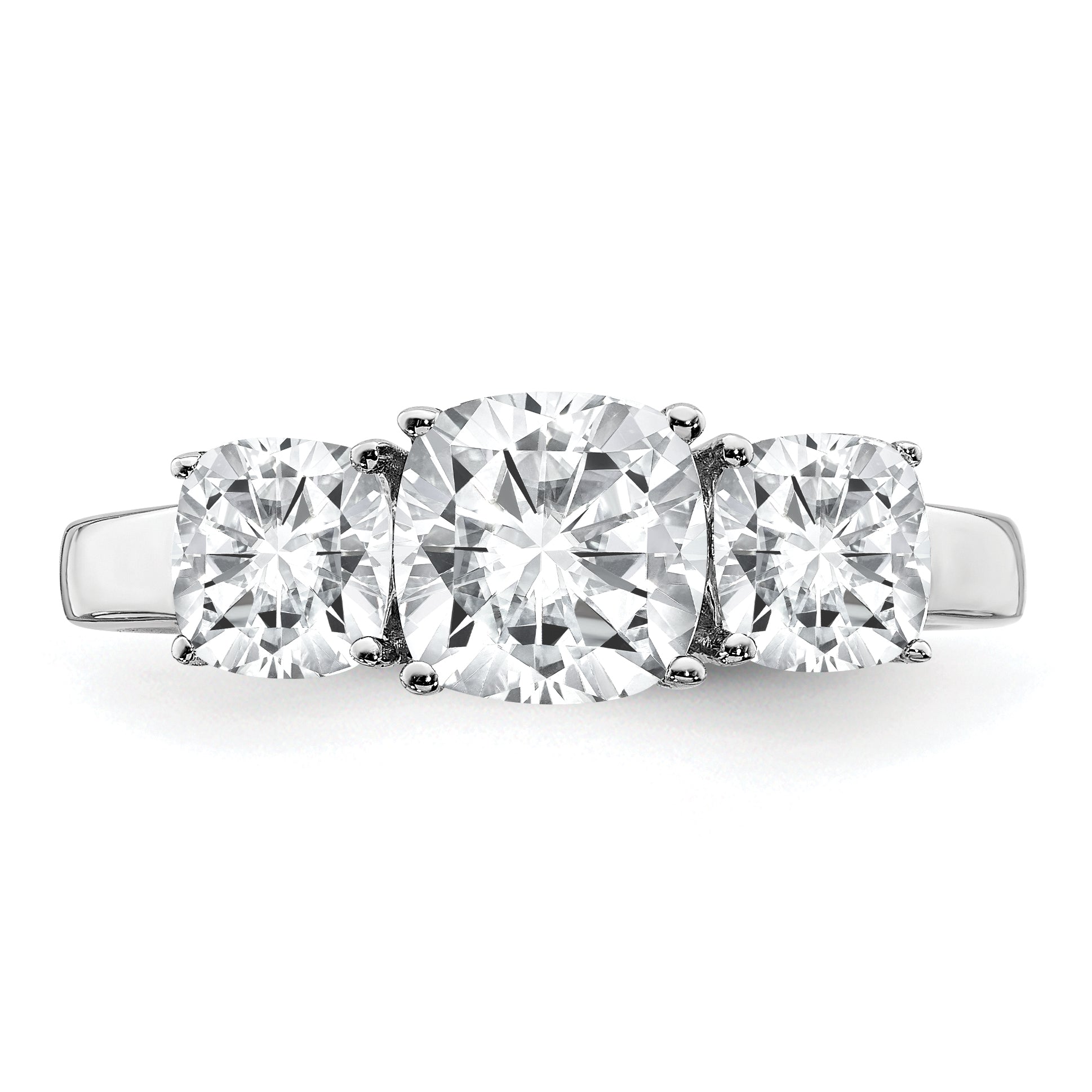 14k White Gold 2 1/3 carat Certified Lab Grown Diamond VS+ F+ Cushion Complete Three Stone Engagement Ring