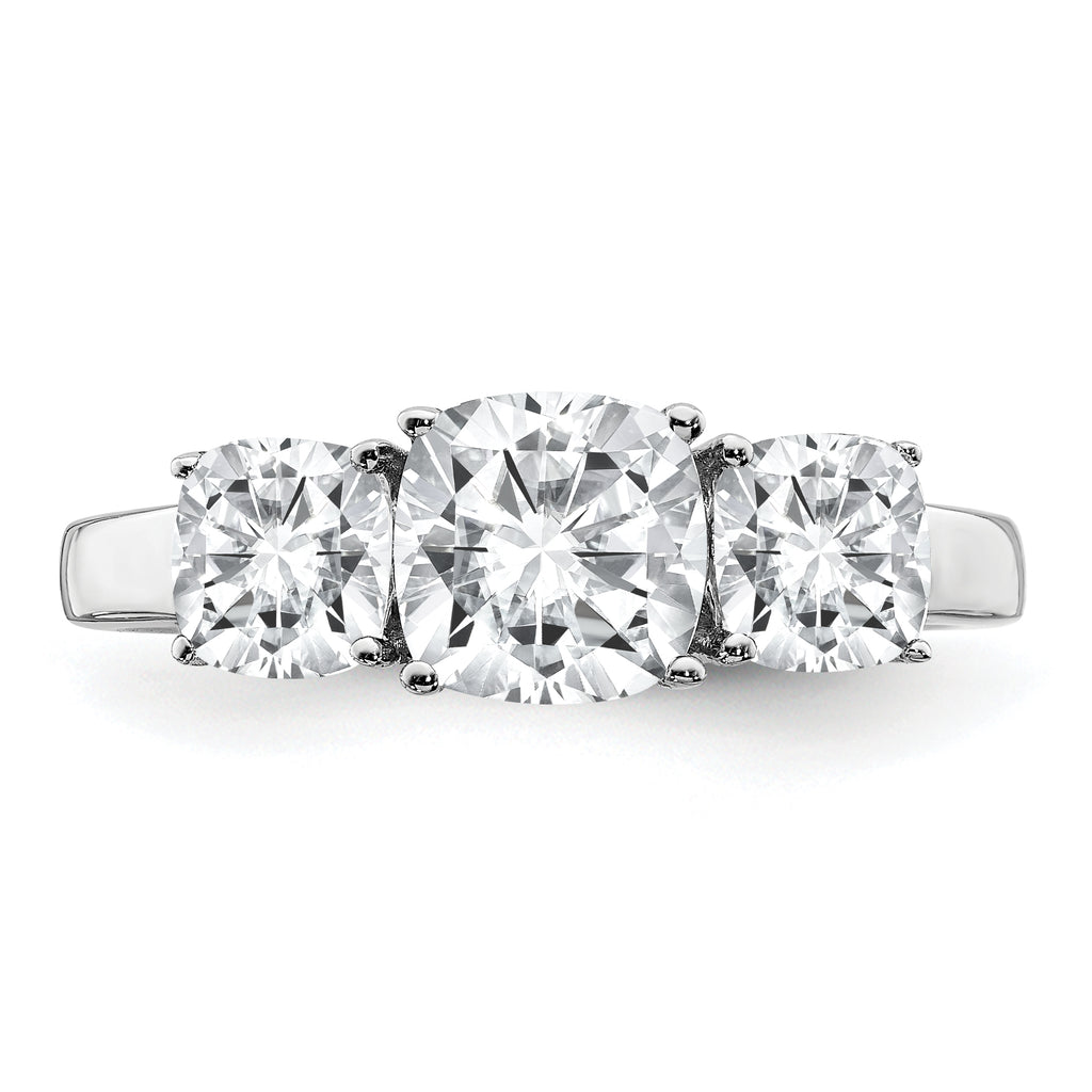 14k White Gold 2 1/3 carat Certified Lab Grown Diamond VS+ F+ Cushion Complete Three Stone Engagement Ring