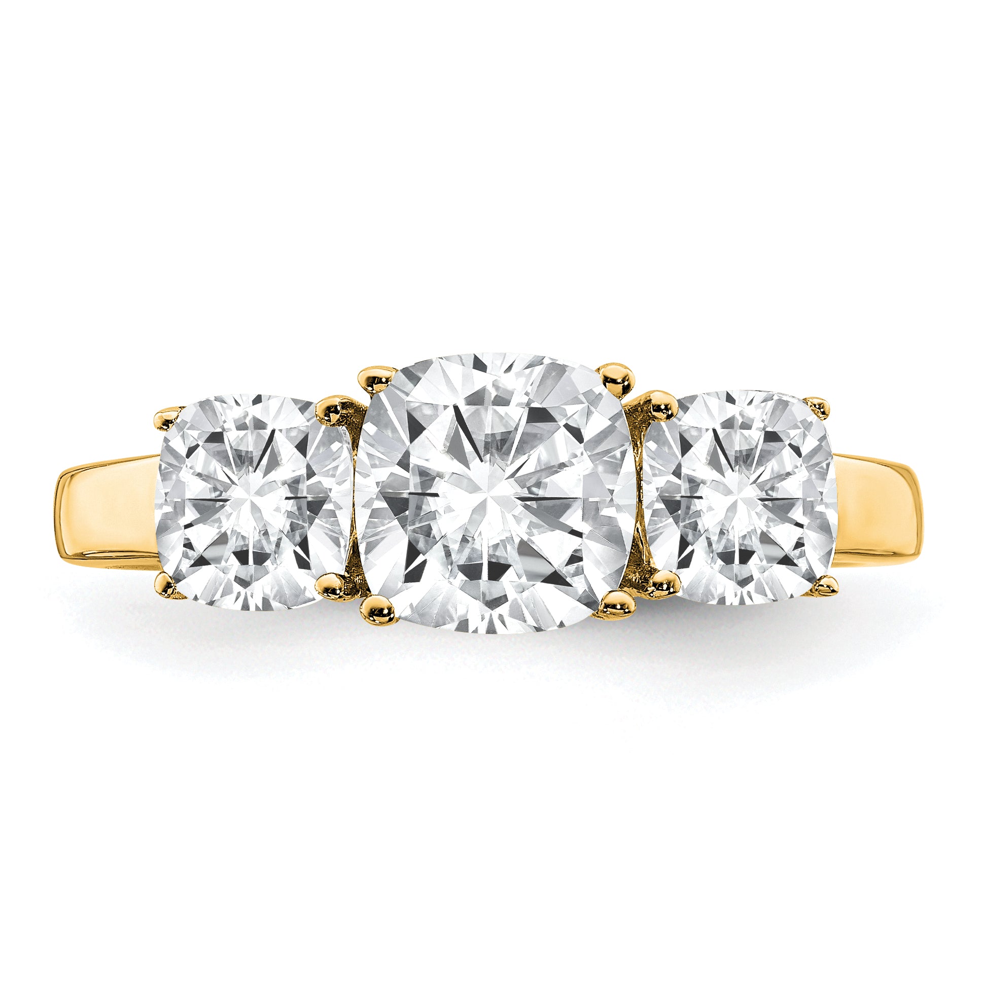 14k 2 1/3 carat Certified Lab Grown Diamond VS+ F+ Cushion Complete Three Stone Engagement Ring