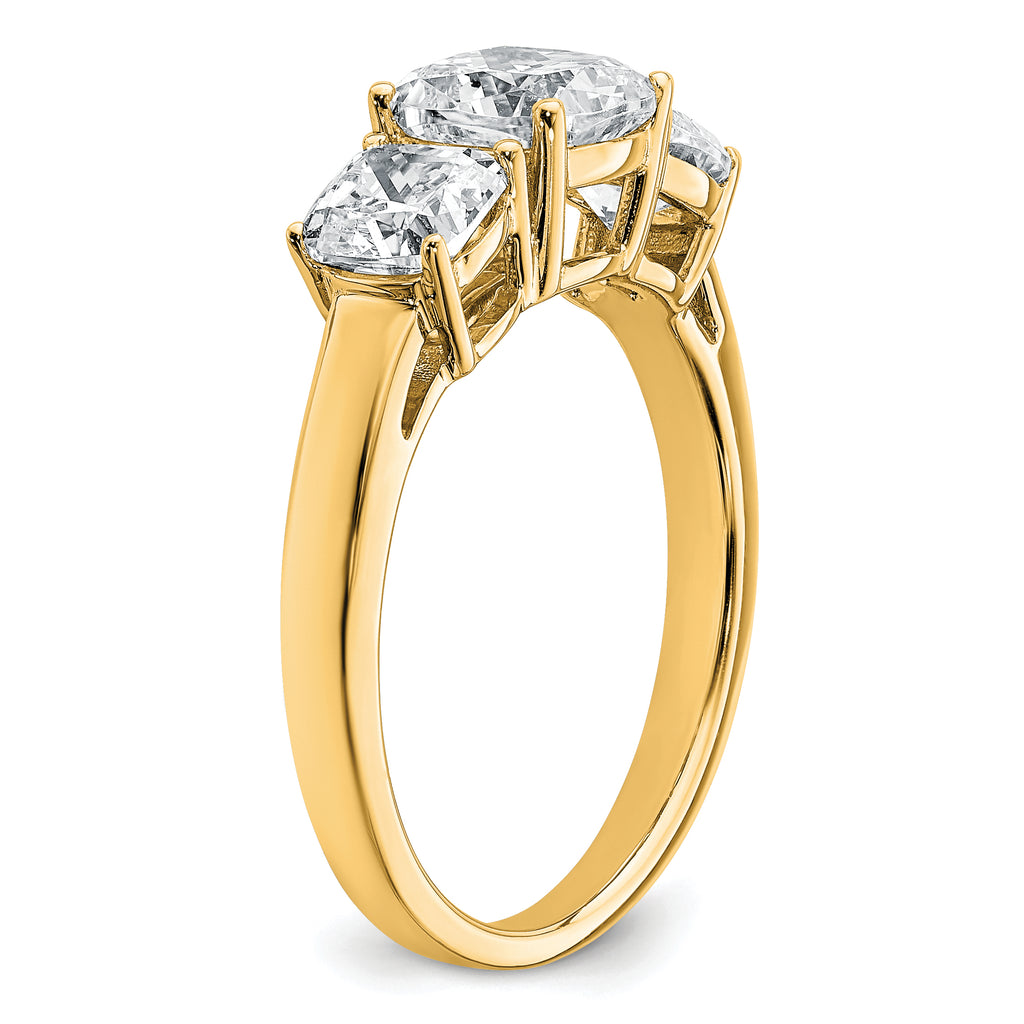 14k 2 1/3 carat Certified Lab Grown Diamond VS+ F+ Cushion Complete Three Stone Engagement Ring