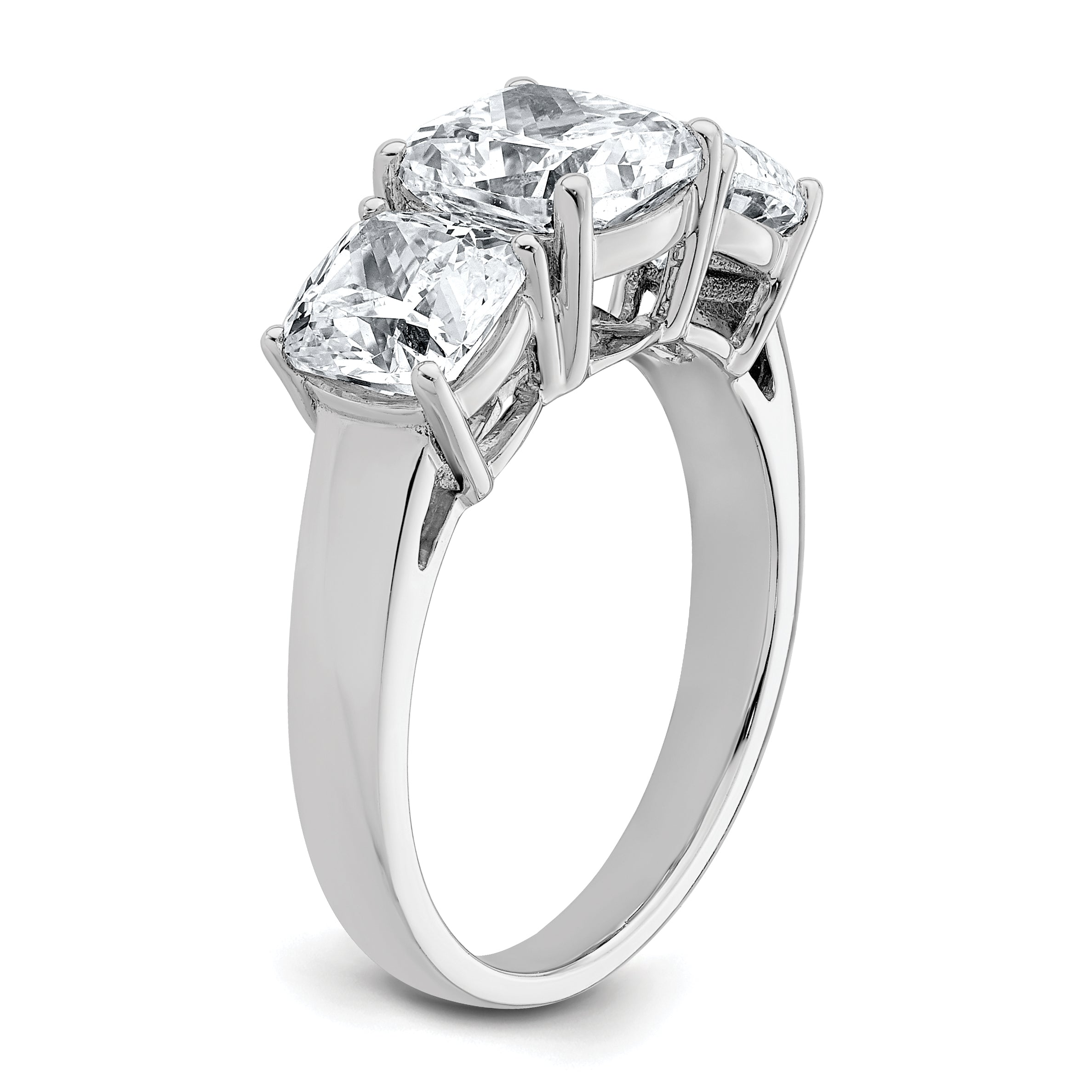14k White Gold 3 3/4 carat Certified Lab Grown Diamond VS+ F+ Cushion Complete Three Stone Engagement Ring