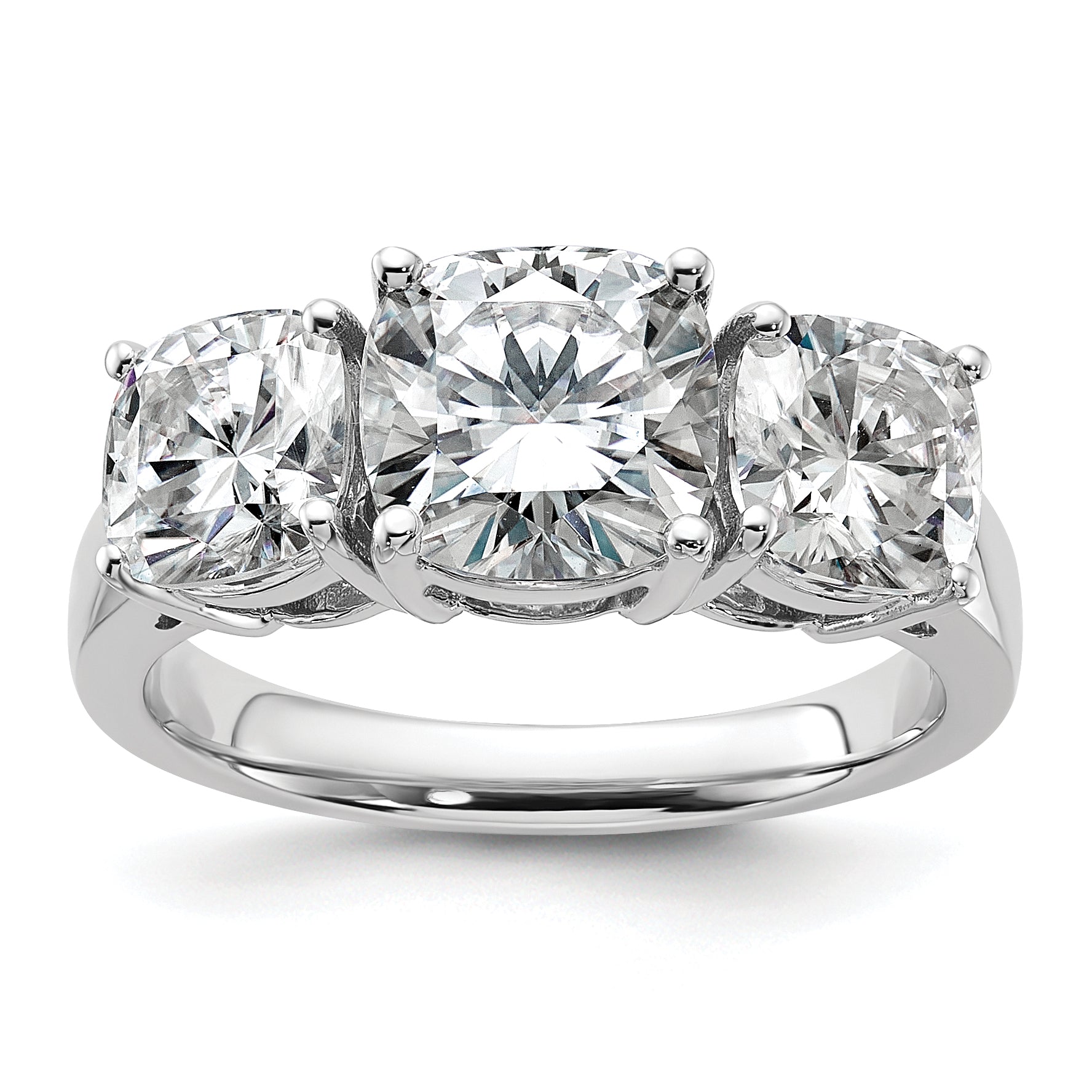 14k White Gold 3 3/4 carat Certified Lab Grown Diamond VS+ F+ Cushion Complete Three Stone Engagement Ring