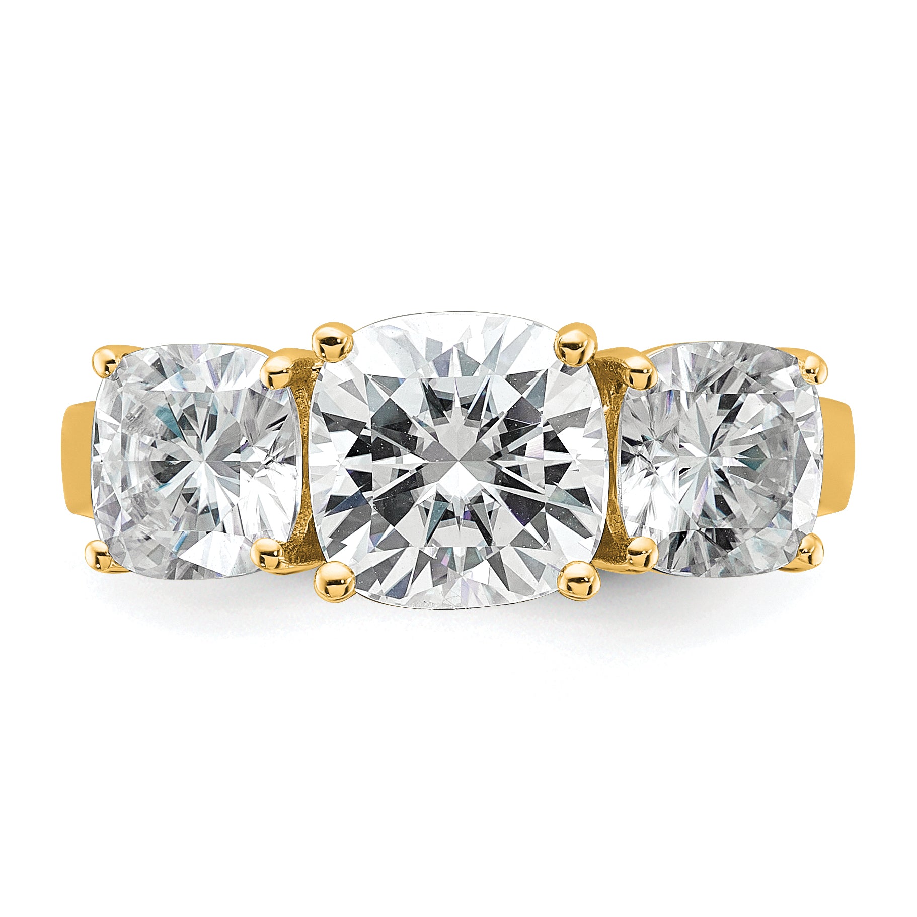 14k 3 3/4 carat Certified Lab Grown Diamond VS+ F+ Cushion Complete Three Stone Engagement Ring