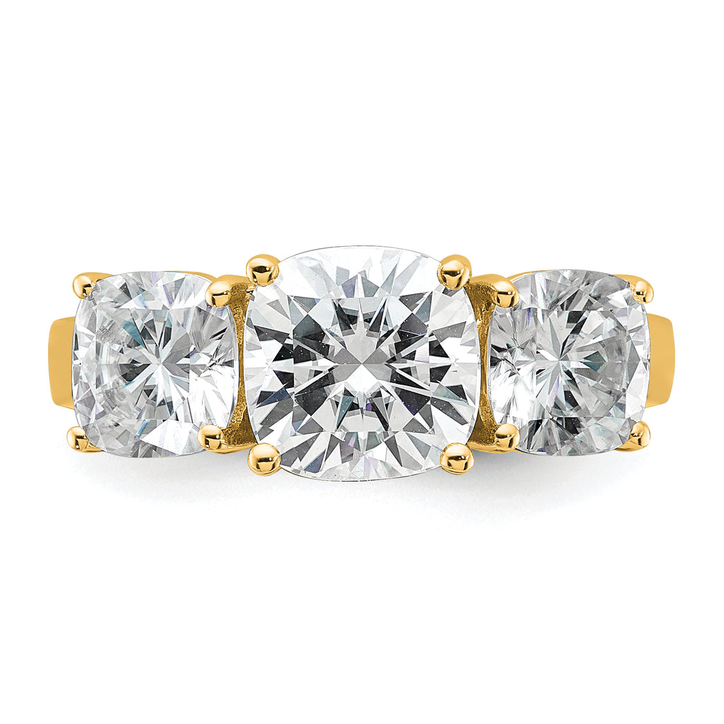 14k 3 3/4 carat Certified Lab Grown Diamond VS+ F+ Cushion Complete Three Stone Engagement Ring