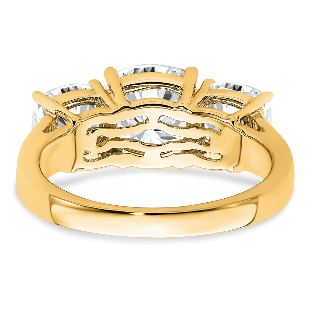 14k 3 3/4 carat Certified Lab Grown Diamond VS+ F+ Cushion Complete Three Stone Engagement Ring