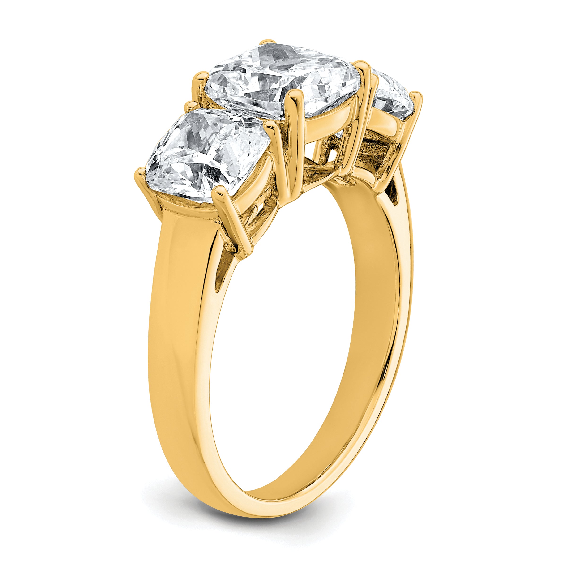 14k 3 3/4 carat Certified Lab Grown Diamond VS+ F+ Cushion Complete Three Stone Engagement Ring