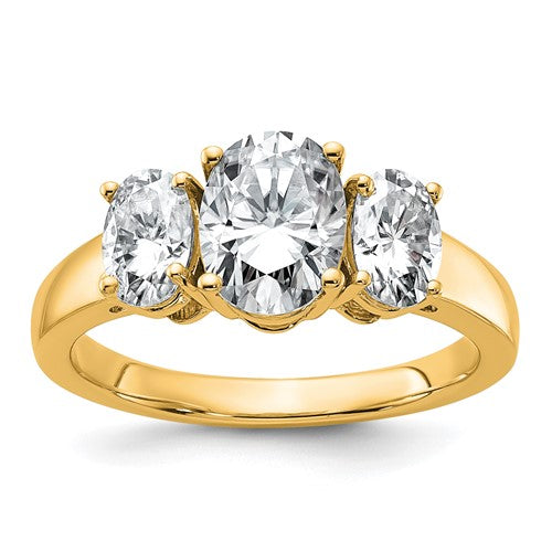 Three-Stone Oval Lab-Grown Diamond Engagement Ring in 14K Yellow Gold (3 ct. tw.), Size 7 - Sophia Jewelers