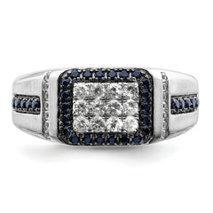10k White Gold 3/8 carat Lab Grown Diamond VS/SI+ G+ and Lab Created Blue Sapphire Men's Ring
