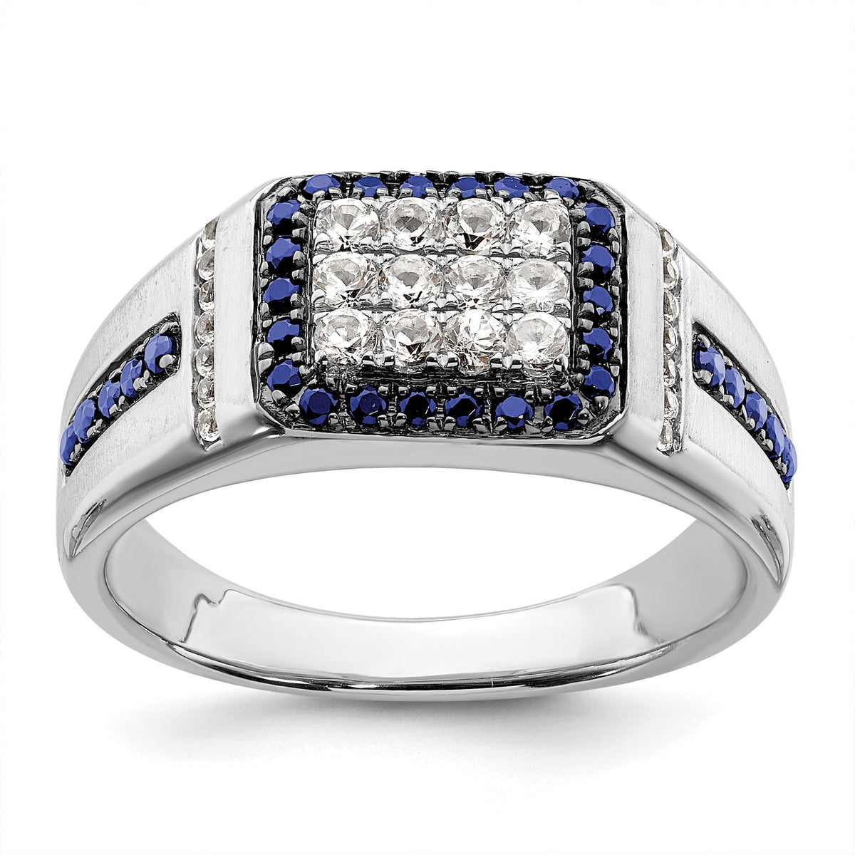 Men's Lab-Grown Diamond & Lab-Created Blue Sapphire Ring in 10K White Gold (3/8 ct. tw.), Size 10 - Sophia Jewelers Main image