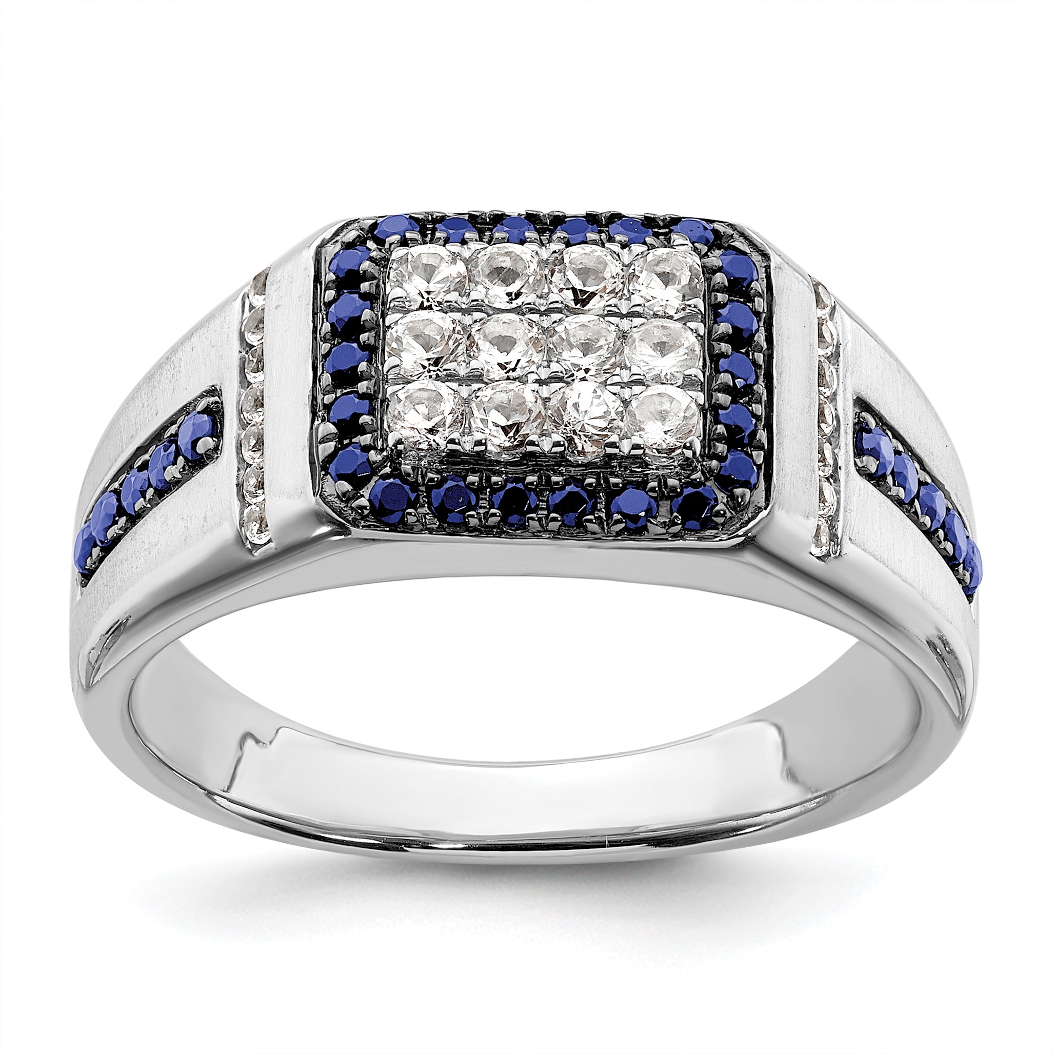 10k White Gold 3/8 carat Lab Grown Diamond VS/SI+ G+ and Lab Created Blue Sapphire Men's Ring Main image