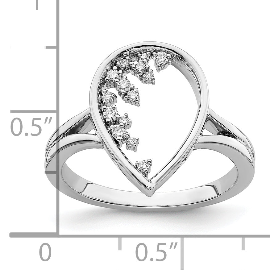 14k White Gold Polished Teardrop Diamond Ring