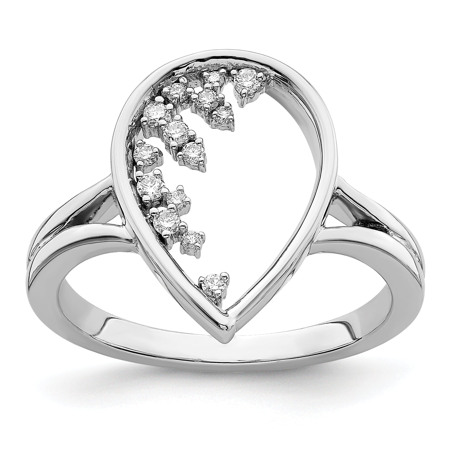 14k White Gold Polished Teardrop Diamond Ring Main image