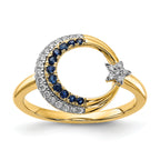 14k Polished Sapphire and Diamond Moon w/Star Ring