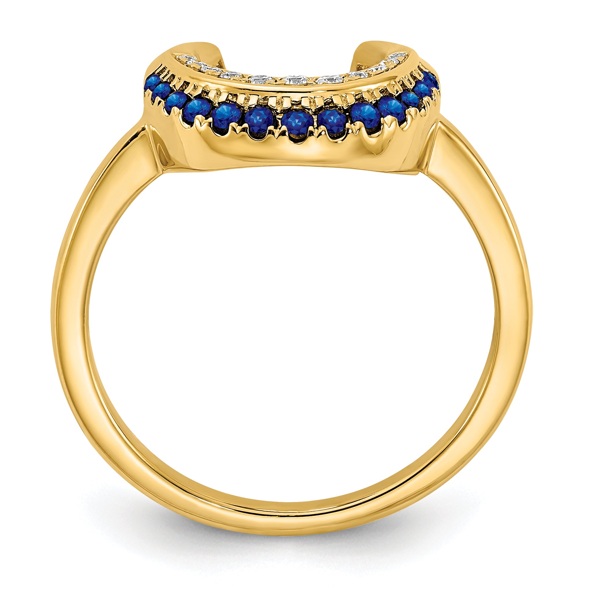 14k Polished Sapphire and Diamond Moon Ring Secondary image