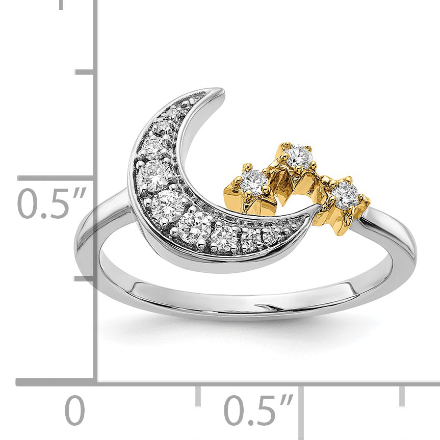 14k Two-tone Diamond Moon w/3-Stars Ring