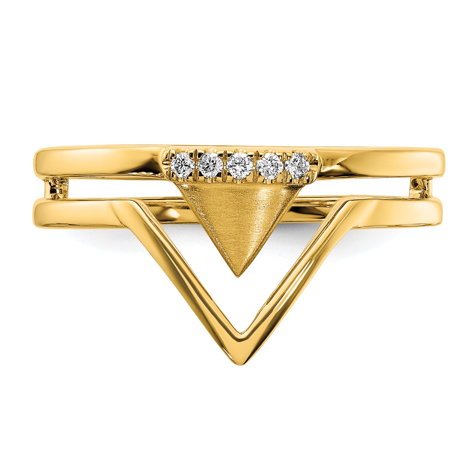 14k Satin and Polished Diamond Double Triangle Ring