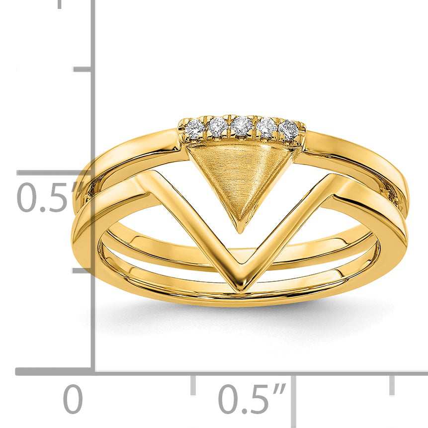 14k Satin and Polished Diamond Double Triangle Ring