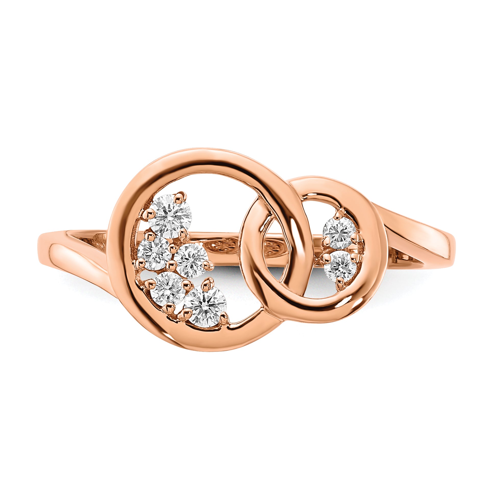14k Rose Gold Polished Diamond Double Circle Ring