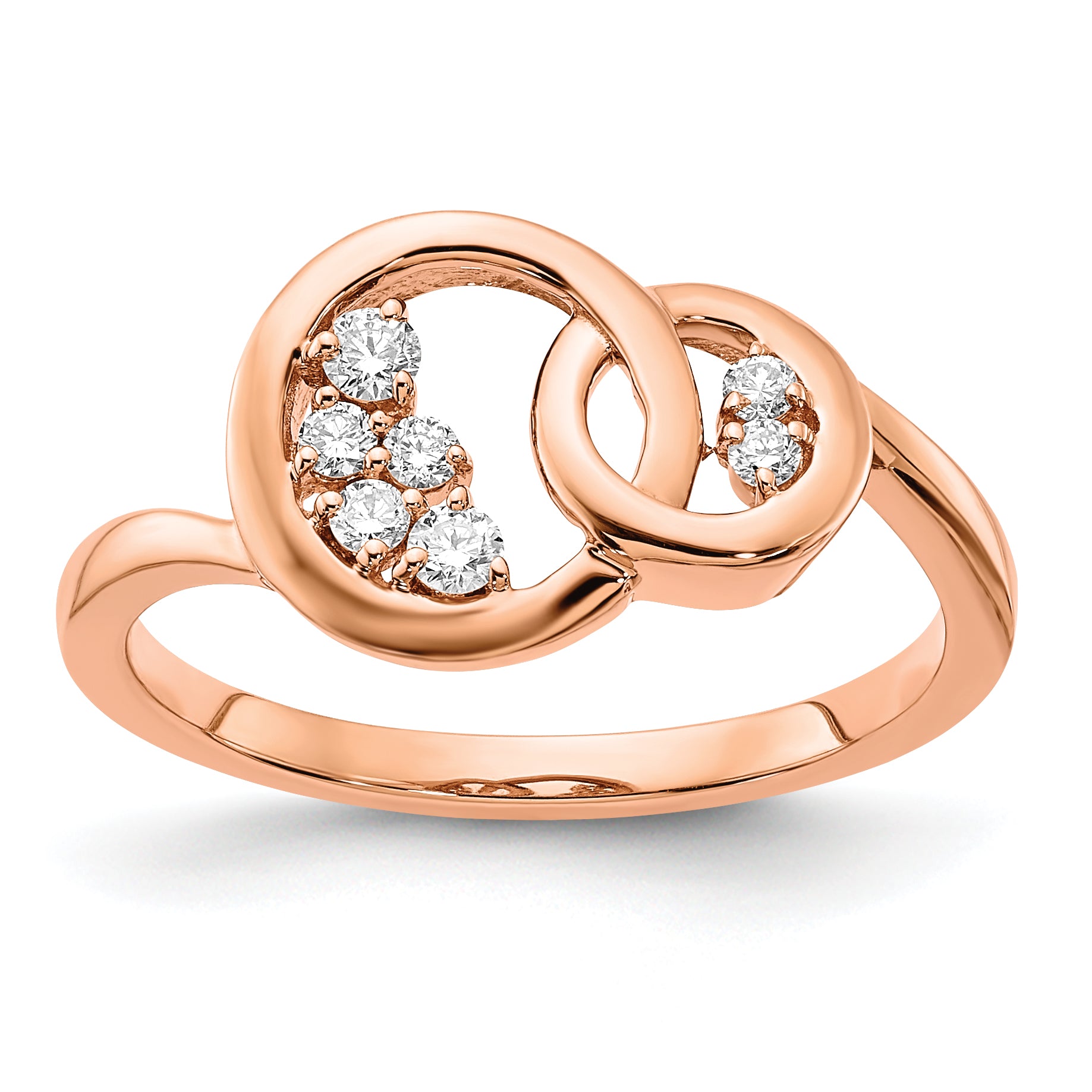 14k Rose Gold Polished Diamond Double Circle Ring Main image