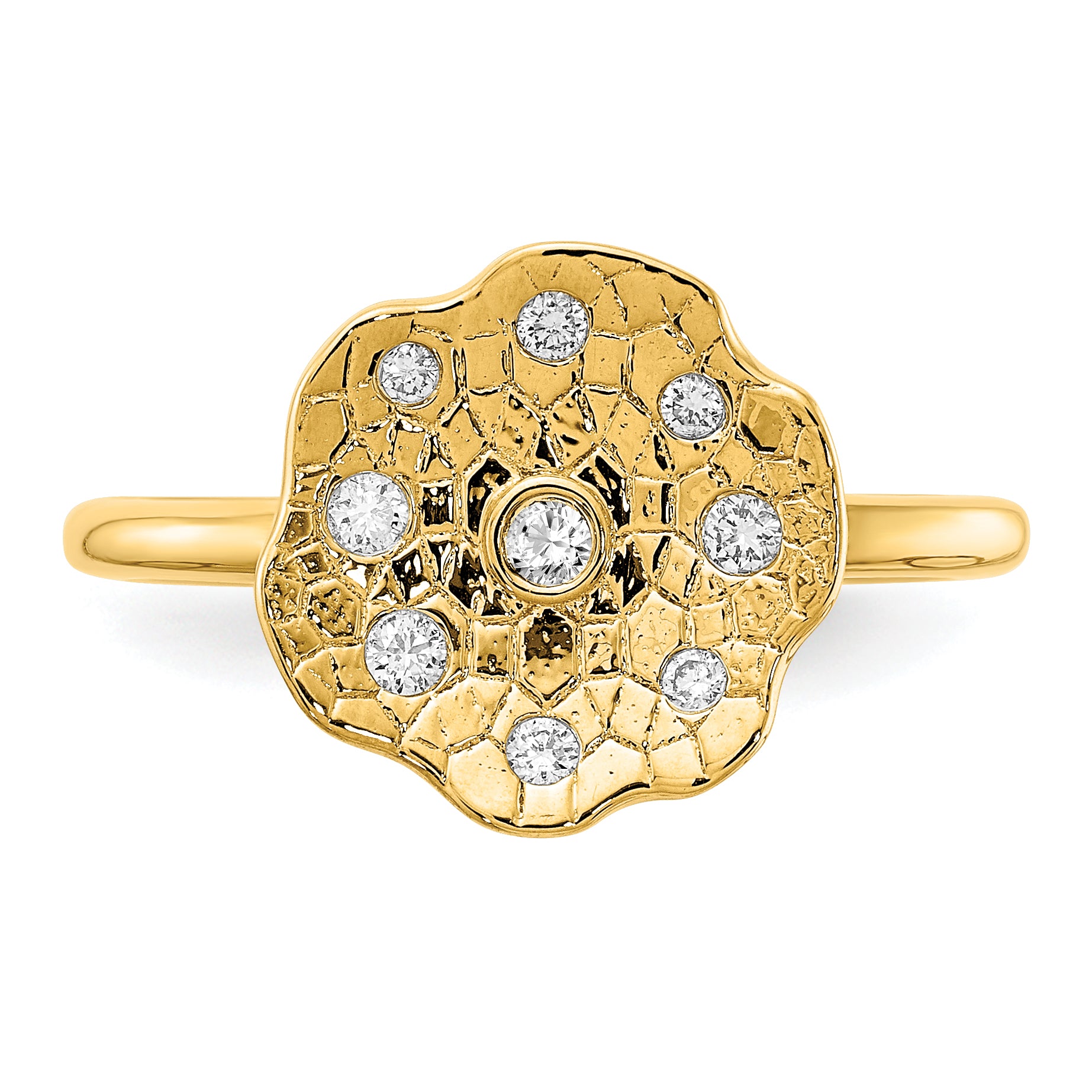 14k Polished and Textured Diamond Circle Ring