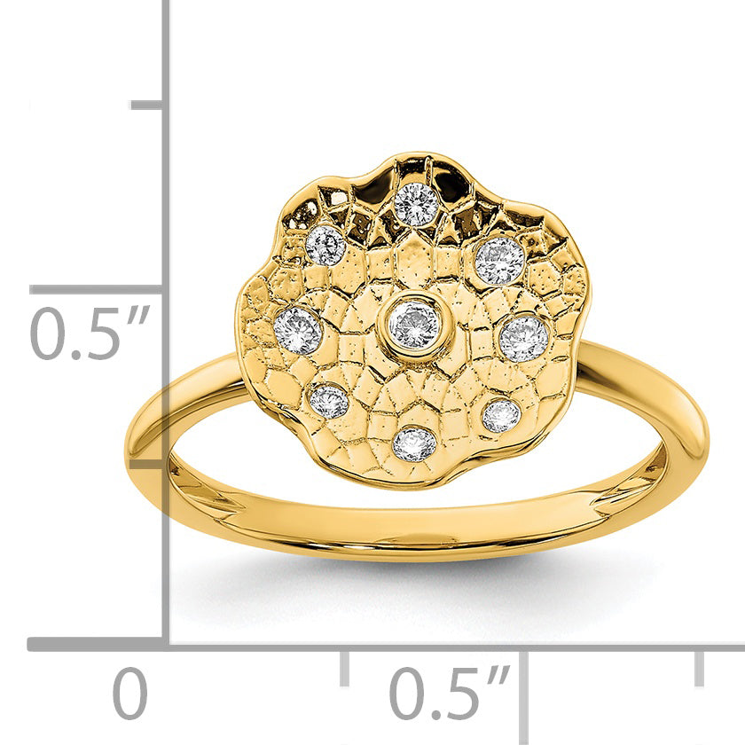 14k Polished and Textured Diamond Circle Ring