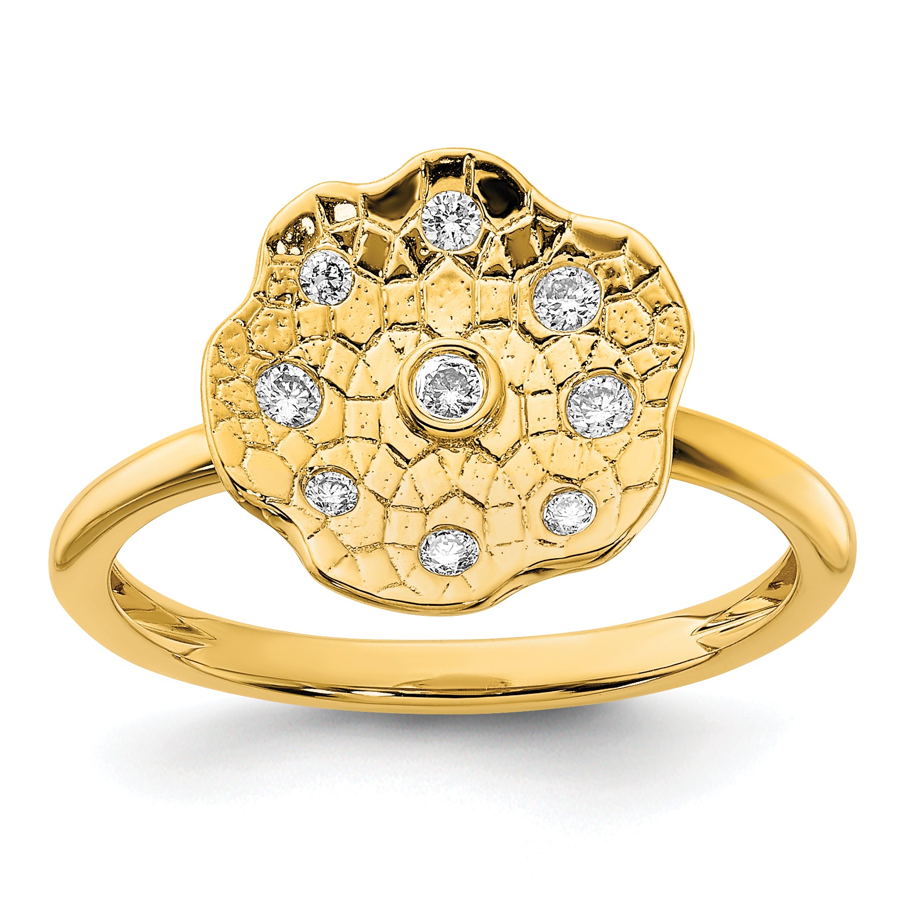 14k Polished and Textured Diamond Circle Ring Main image