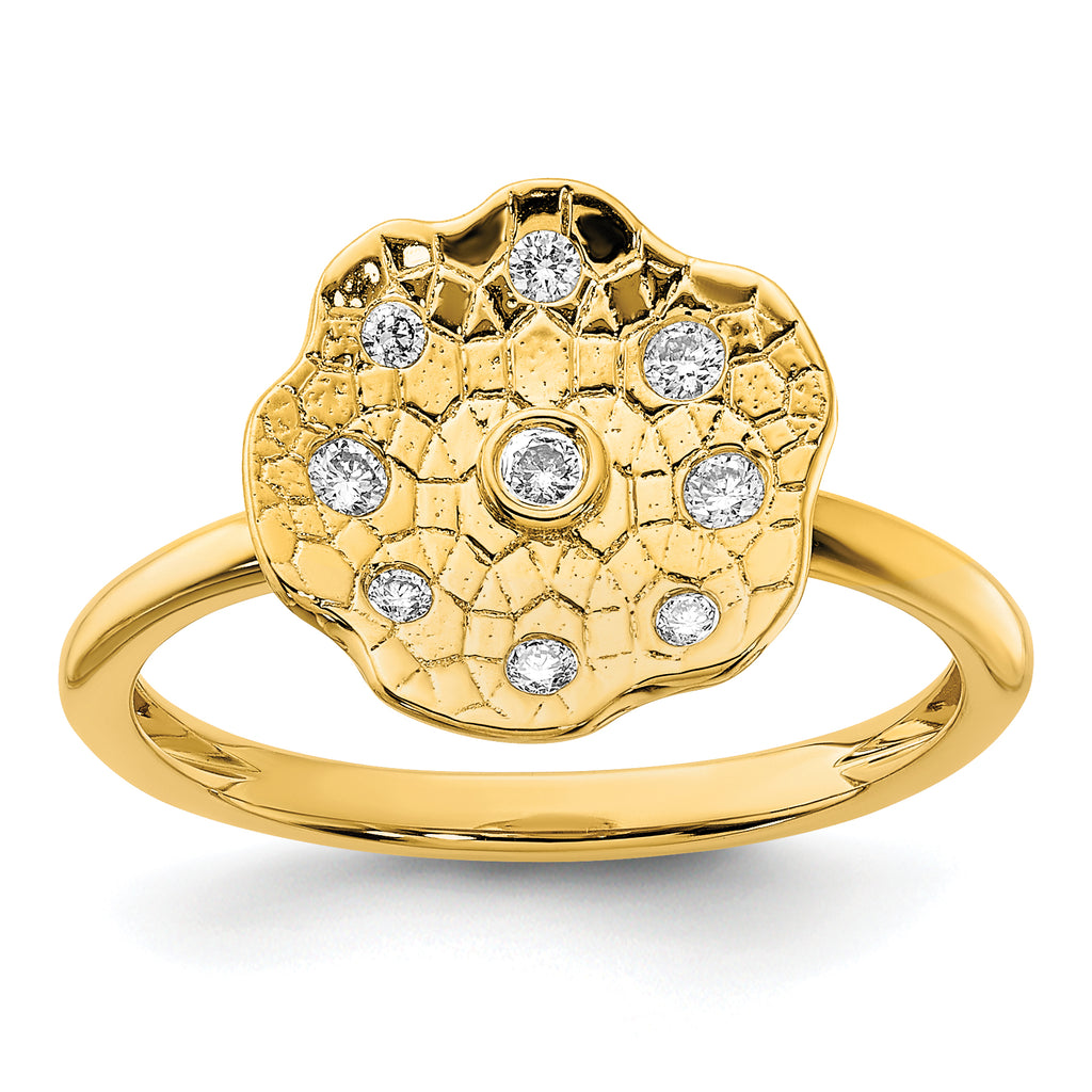 14k Polished and Textured Diamond Circle Ring