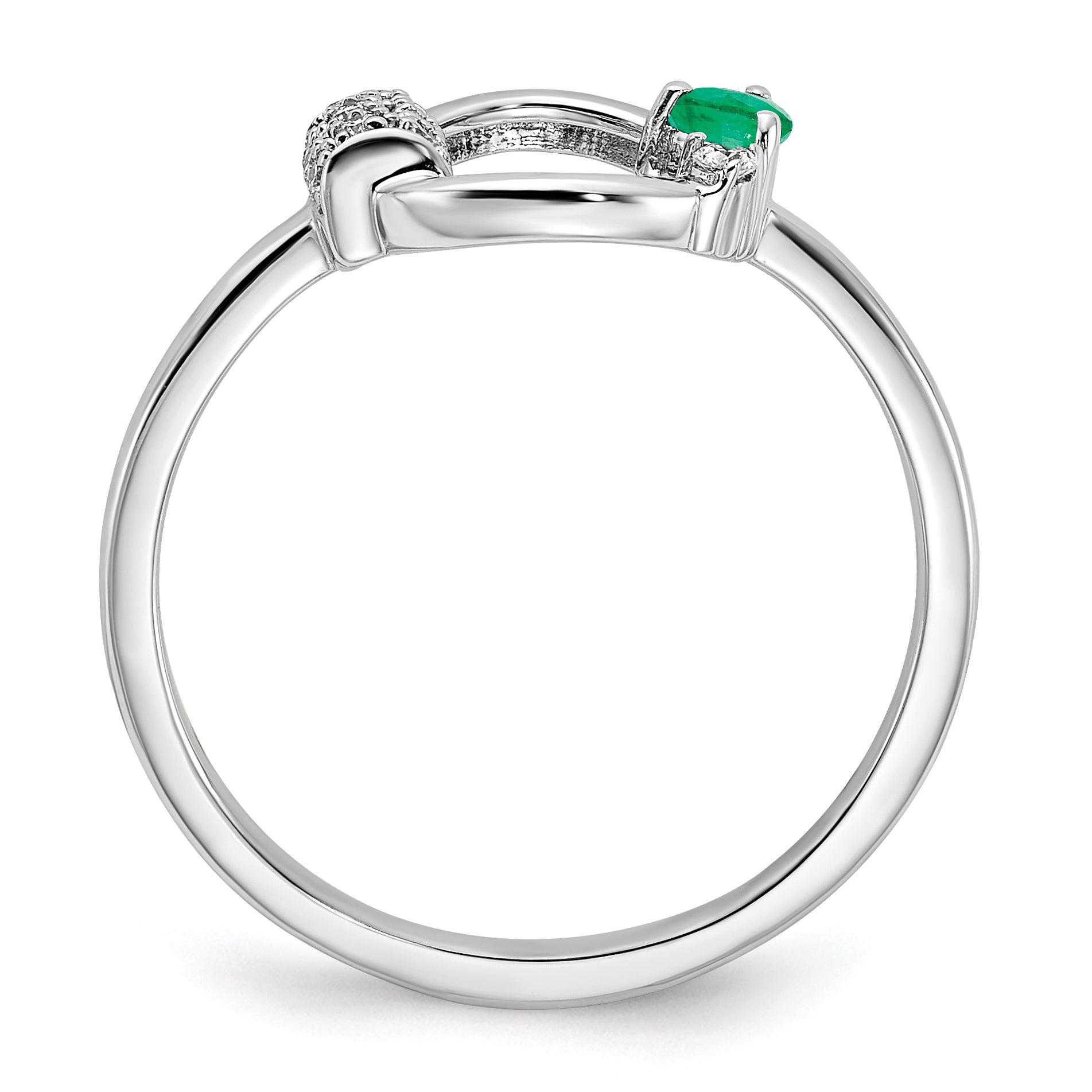 14k White Polished Diamond and Emerald Circle Ring
