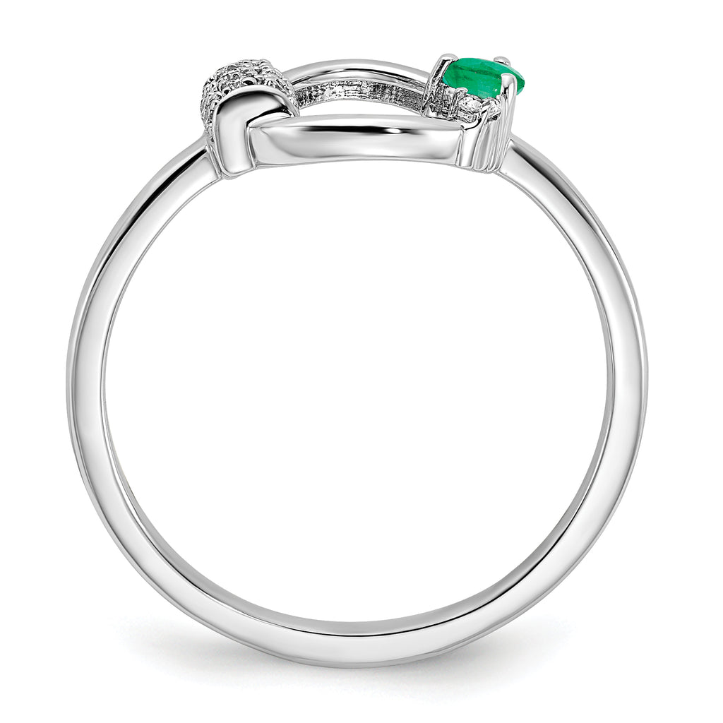 14k White Polished Diamond and Emerald Circle Ring