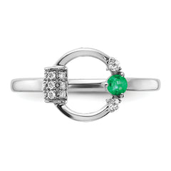 14k White Polished Diamond and Emerald Circle Ring