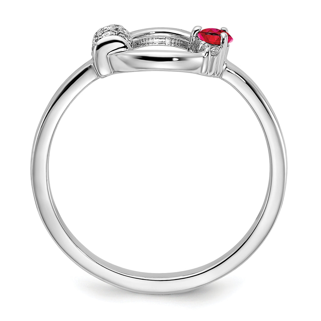 14k White Polished Diamond and Ruby Circle Ring